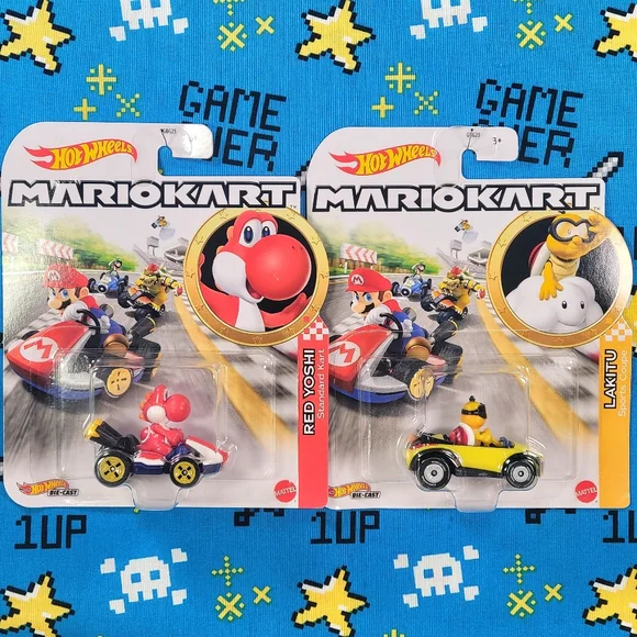 Hot Wheels Mario Kart Complete Set Wario Luigi Lakitu Yoshi Toad Shy Guy & Peach - Picture 5 of 7